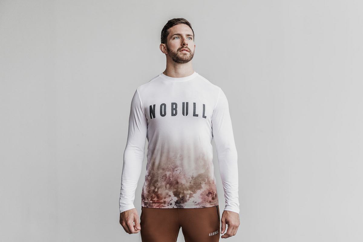 Nobull Dip-Dye Men\'s Long Sleeves White | Australia (MS0587)